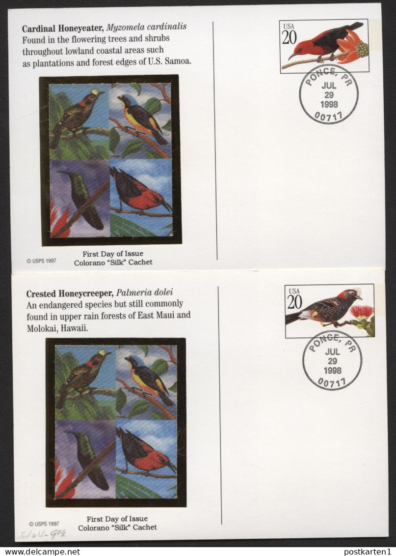 UX293-96 TROPICAL BIRDS FDC Colorano Silk Cachets 1998 - 1981-00