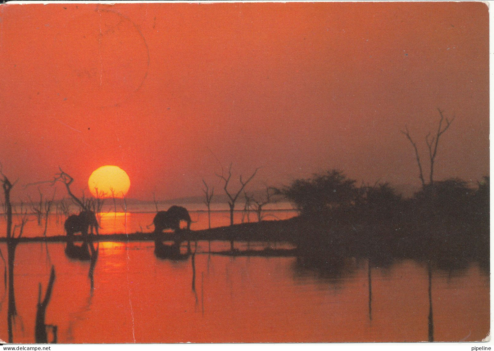 Zimbabwe Postcard Sent To Denmark (Elephants At Lake Kariba) - Simbabwe