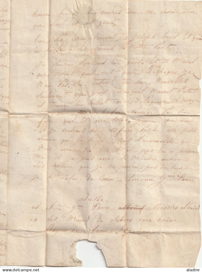 1847 - Lettre amicale de 3 pages serrées de SABERO, Leon vers COLY par MONTPAN, Dordogne, France