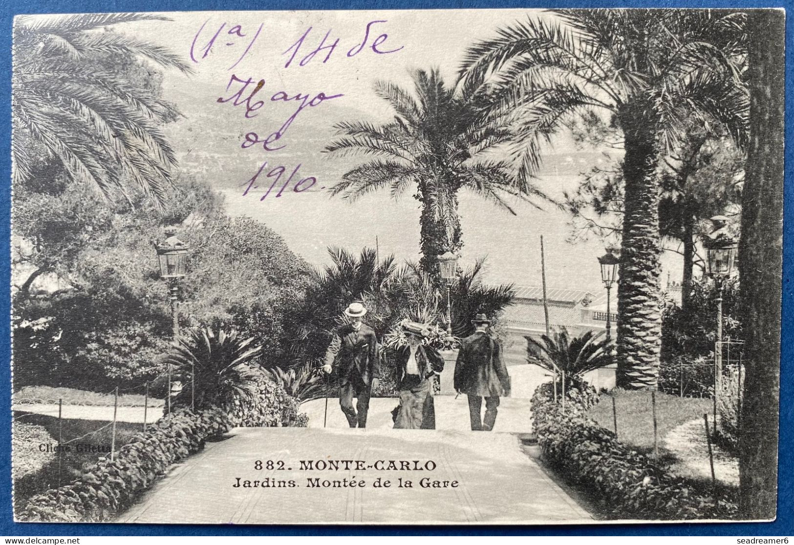 1910 MONACO Carte "jardins Montée De La Gare" Affranchissement Spectaculaire N°11 X2 + 12 X4 Obl Monte Carlo Pour MADRID - Cartas & Documentos