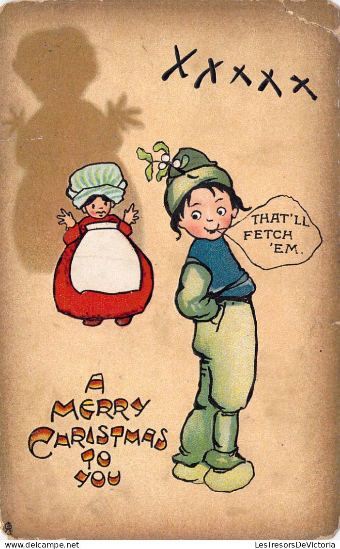 ENFANT - Illustration - Enfant - Vêtu De Vert Souhaite Un Joyeux Noël - Carte Postale Ancienne - Portraits