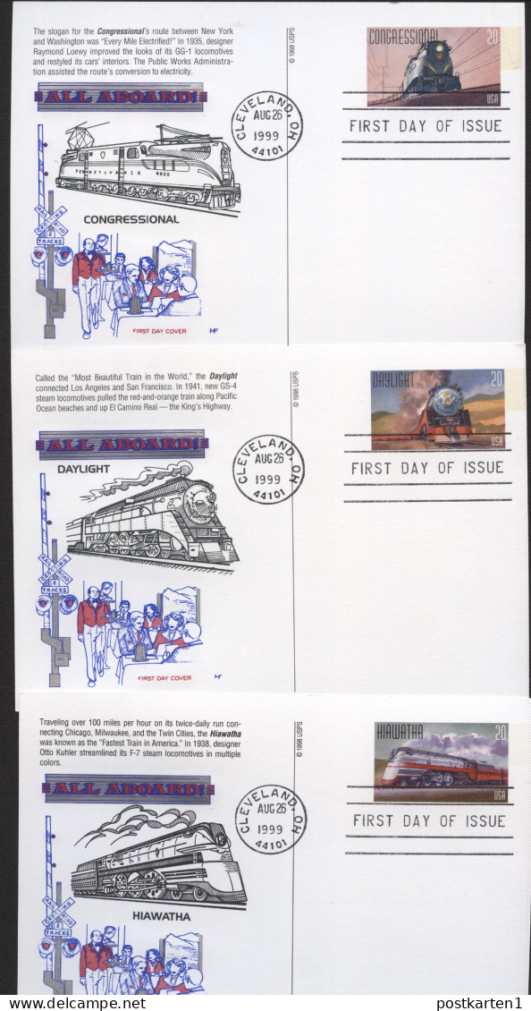 UX307-311 Postal Cards TRAINS FDC Houses Of Farnham 1999 - 1981-00