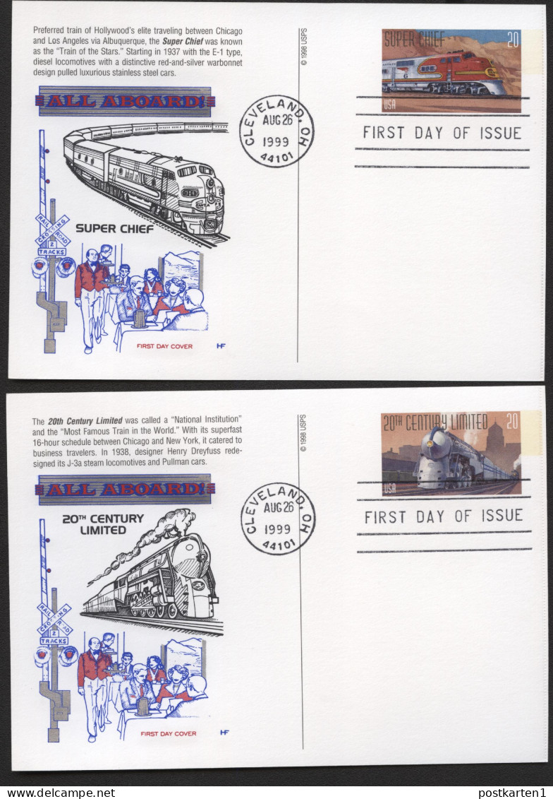 UX307-311 Postal Cards TRAINS FDC Houses Of Farnham 1999 - 1981-00