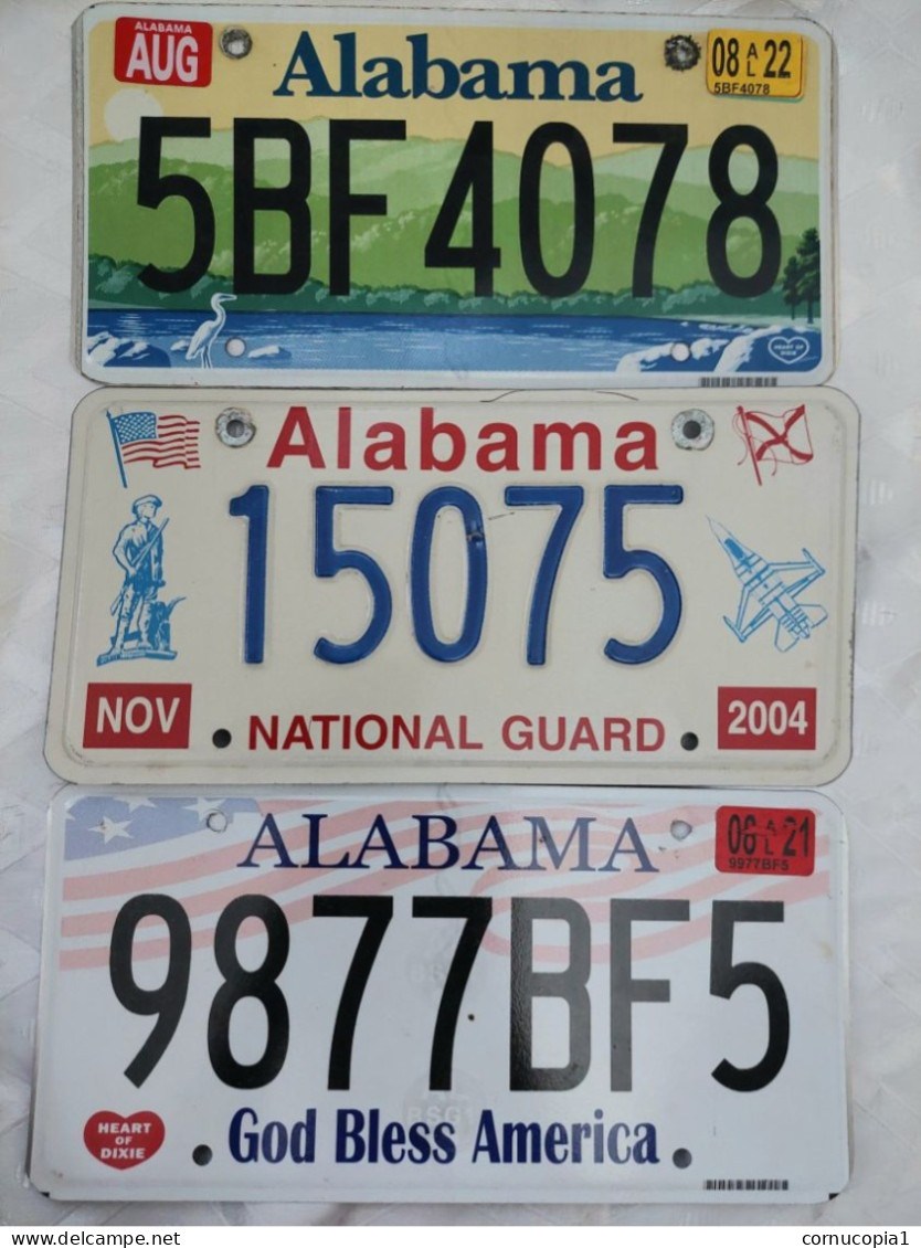 RARE ALABAMA 3 LICENSE PLATES NATIONAL GUARD~ GOD BLESS AMERICA - Nummerplaten