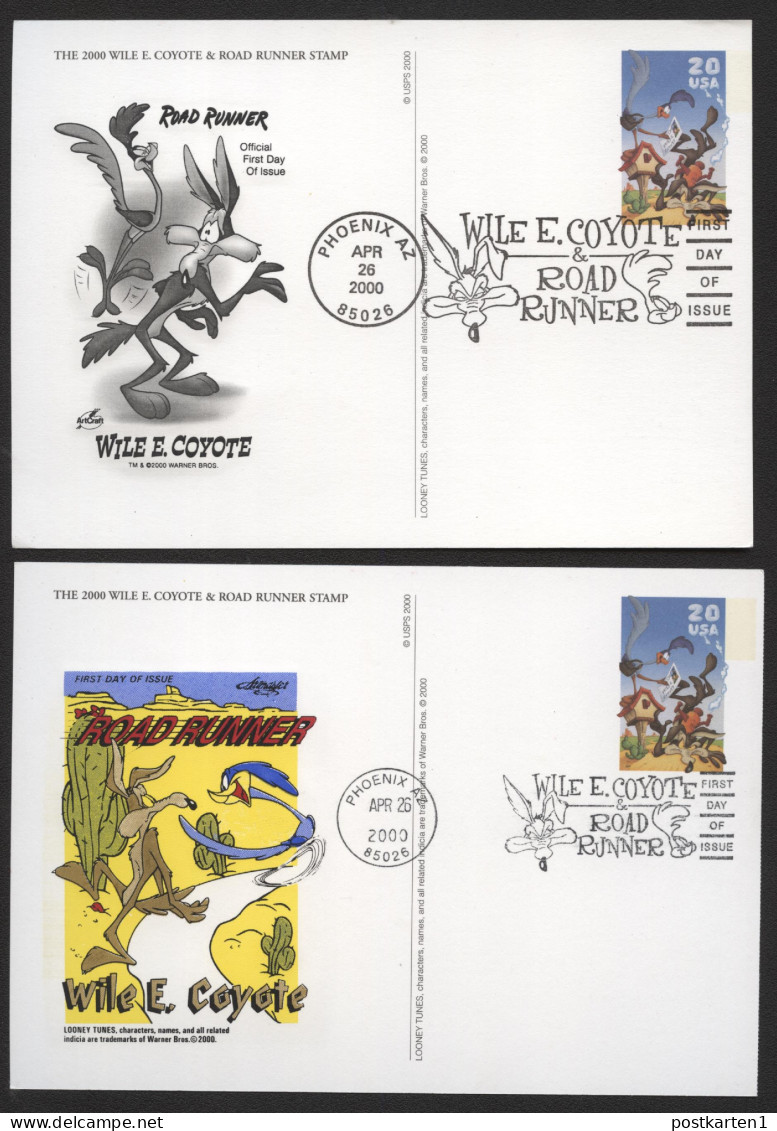 UX314 4 Postal Cards WILE E. COYOTE & ROAD RUNNER FDC 2000 - 1981-00