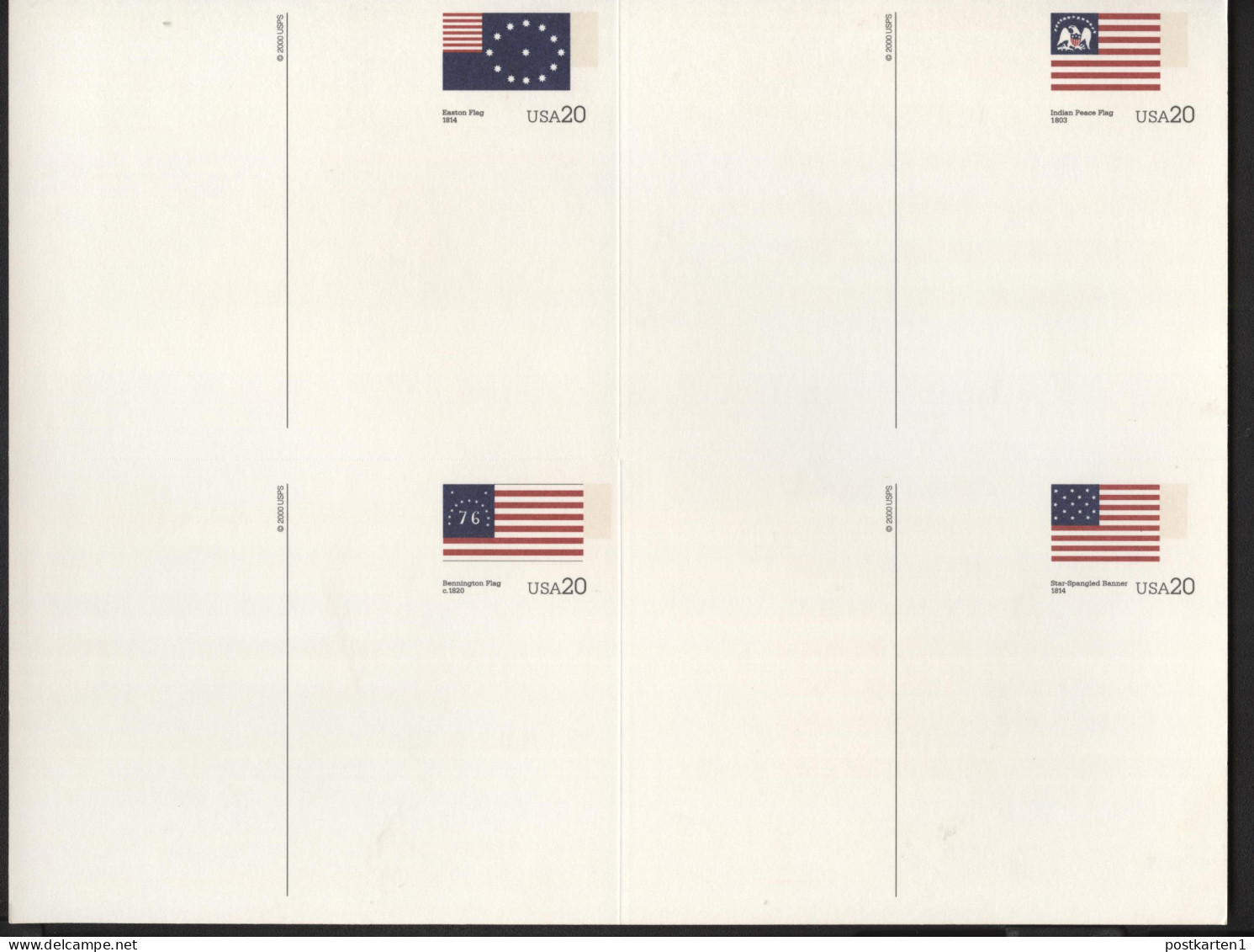 UX320a-36a postal cards 5 sheetlets of four STARS AND STRIPES 2000 Cat.$38.00