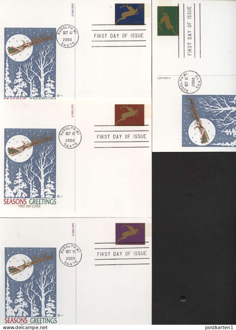 UX357-60 Postal Cards DEER GREETINGS FDC CCCachets 2000 - 1981-00