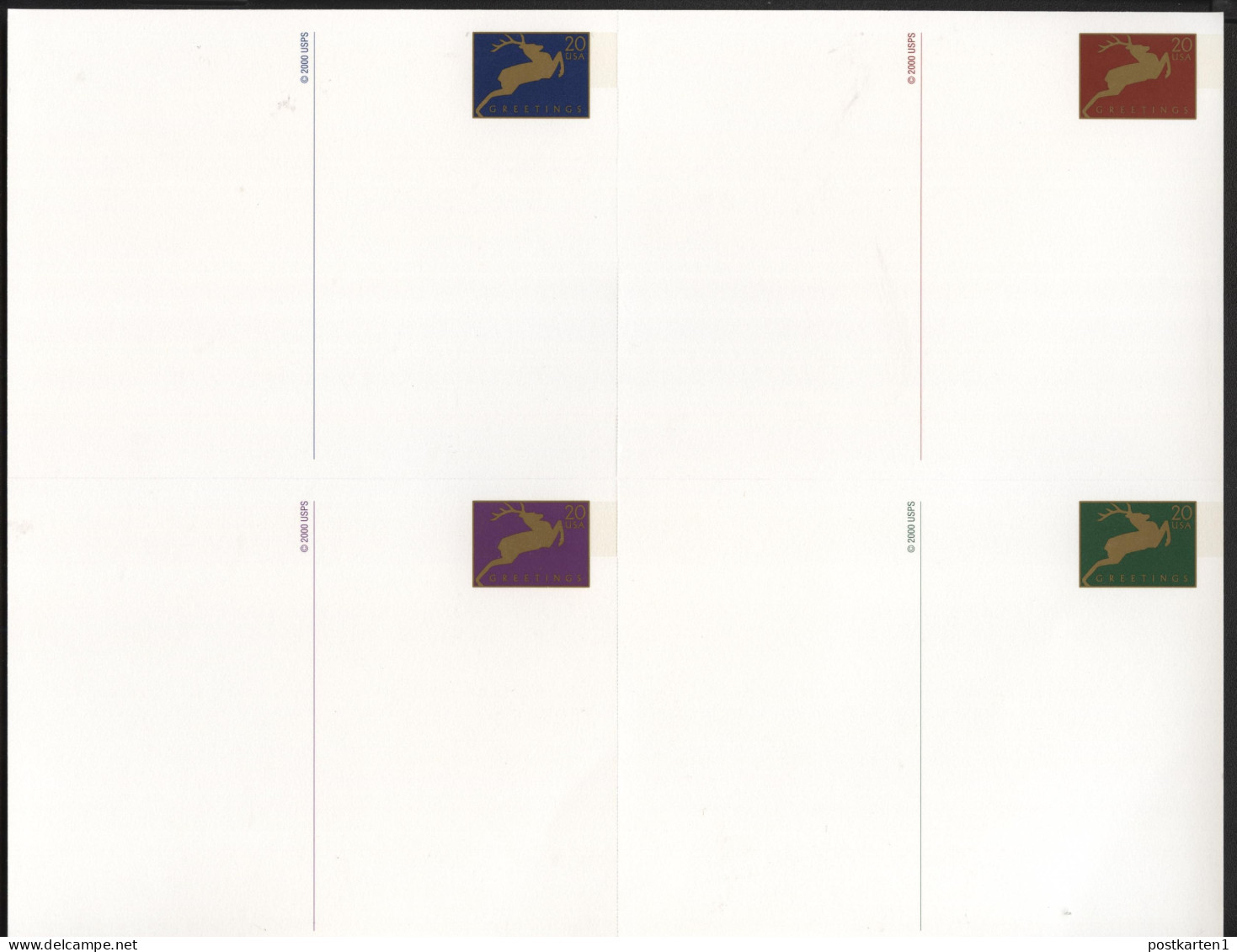 UX360a Sheetlet Of 4 Postal Cards DEER GREETINGS 2000 - 1981-00