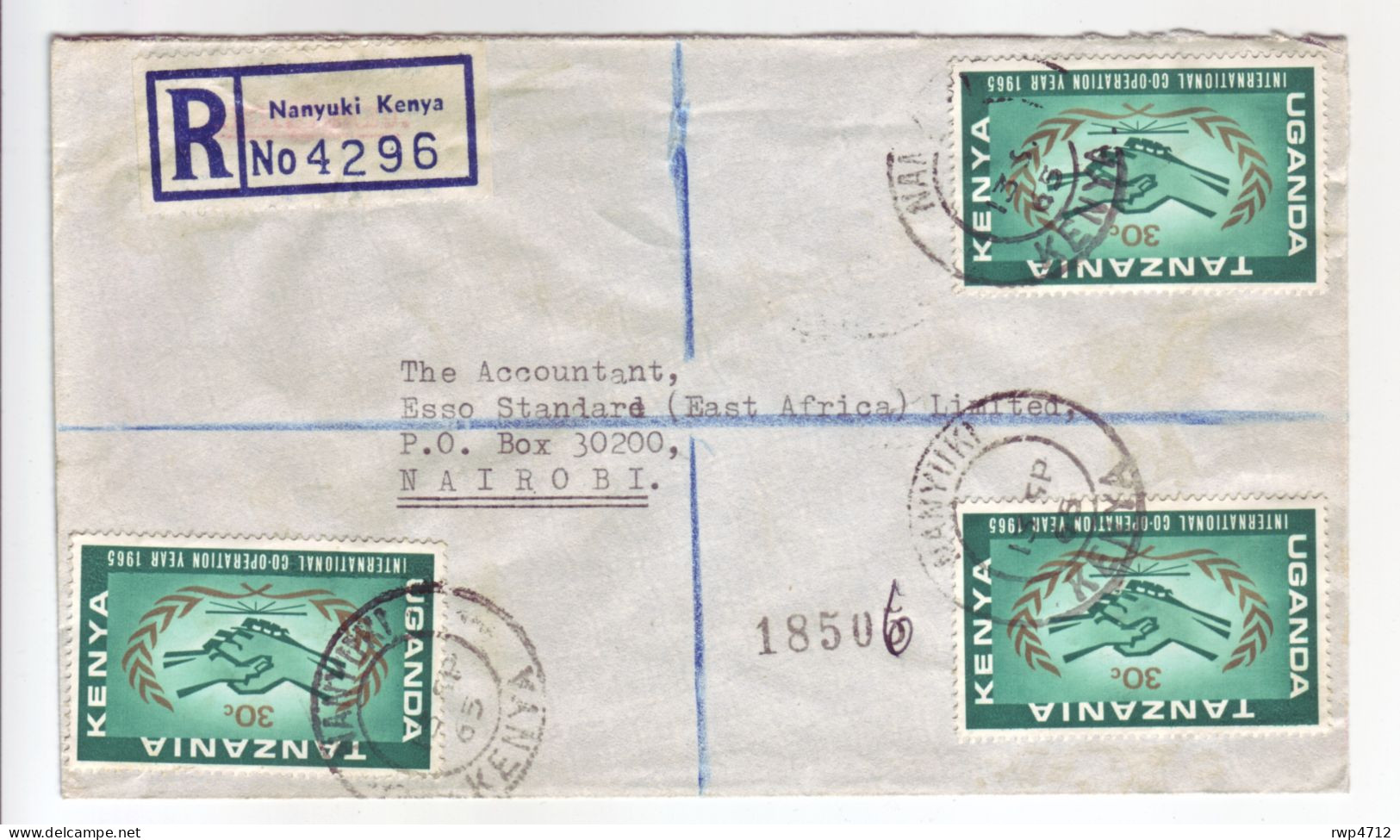KENYA UGANDA TANZANIA   R-Brief  Registered Cover   Lettre Recomm. 1965 Nanyuki To Nairobi - Kenya, Uganda & Tanzania