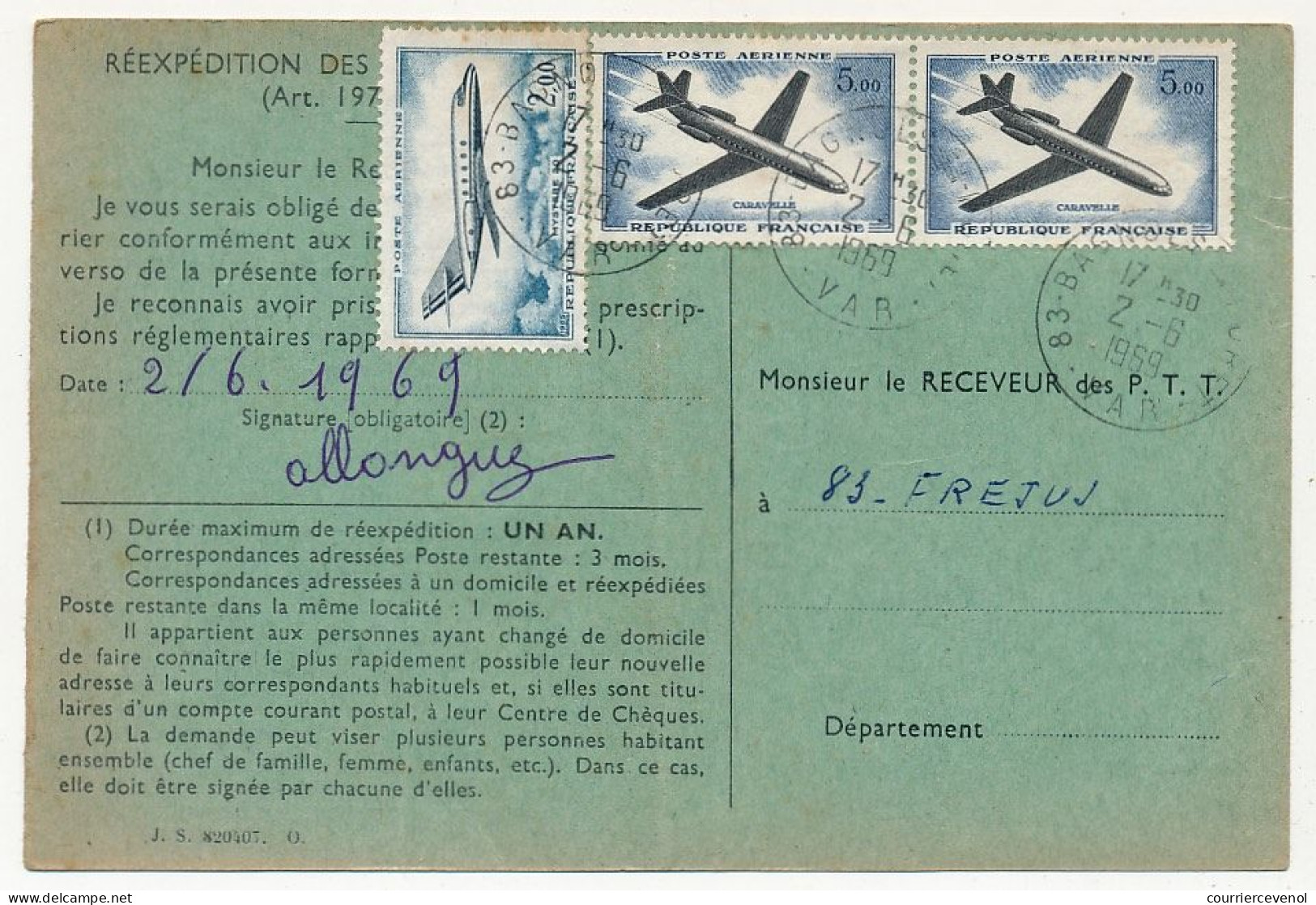 FRANCE - 6 Ordres De Réexpédition, Affranchis 5,00F Caravelle, Seul Ou En Affr. Composé - 1960-.... Covers & Documents