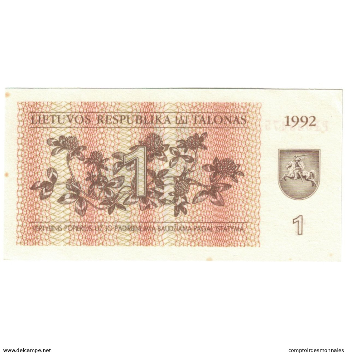 Billet, Lituanie, 1 (Talonas), 1992, KM:39, TTB - Litouwen