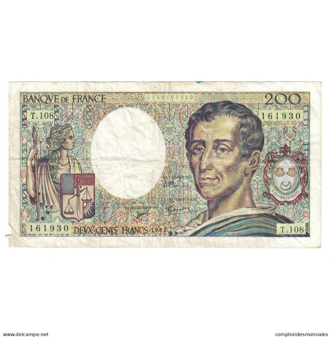 France, 200 Francs, Montesquieu, 1992, T.108161930, TB+, Fayette:70.12a, KM:155b - 200 F 1981-1994 ''Montesquieu''