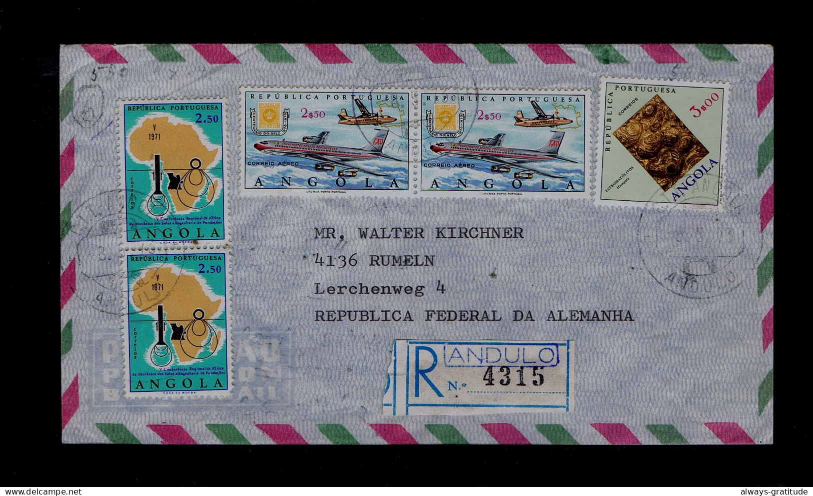 Sp9789 ANGOLA Afric "ANDULO Date-pmk Avions TAP Aviation Minerals (estromatólitos) Mineralogy Mechanic Lands 1973 Rumeln - Autres & Non Classés