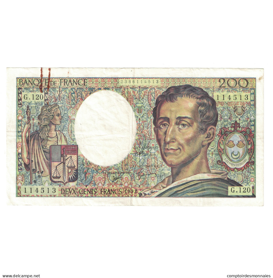 France, 200 Francs, Montesquieu, 1992, G.120114513, TTB, Fayette:70.12b, KM:155b - 200 F 1981-1994 ''Montesquieu''