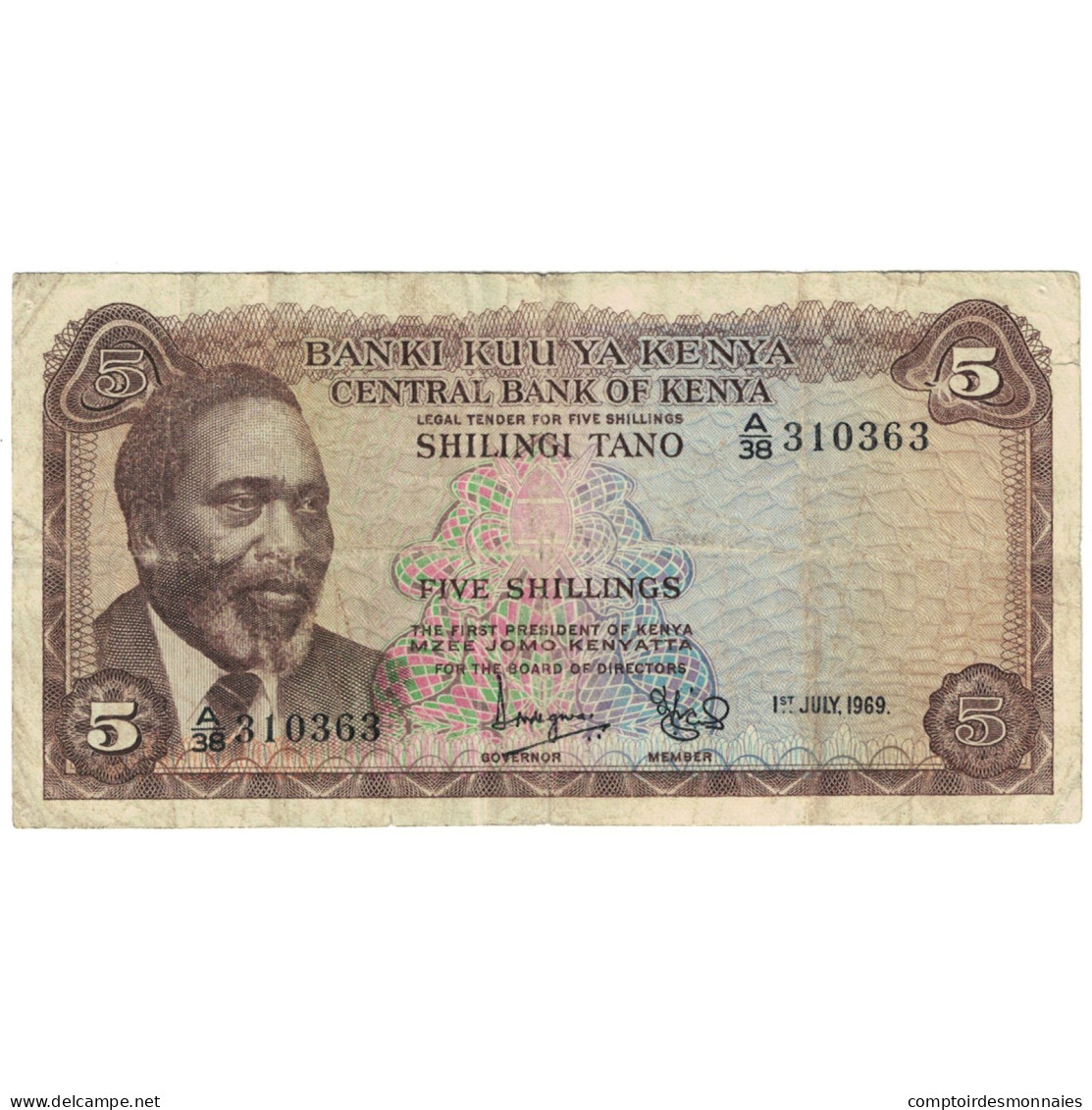Billet, Kenya, 5 Shillings, 1968, 1968-07-01, KM:1c, B - Kenya