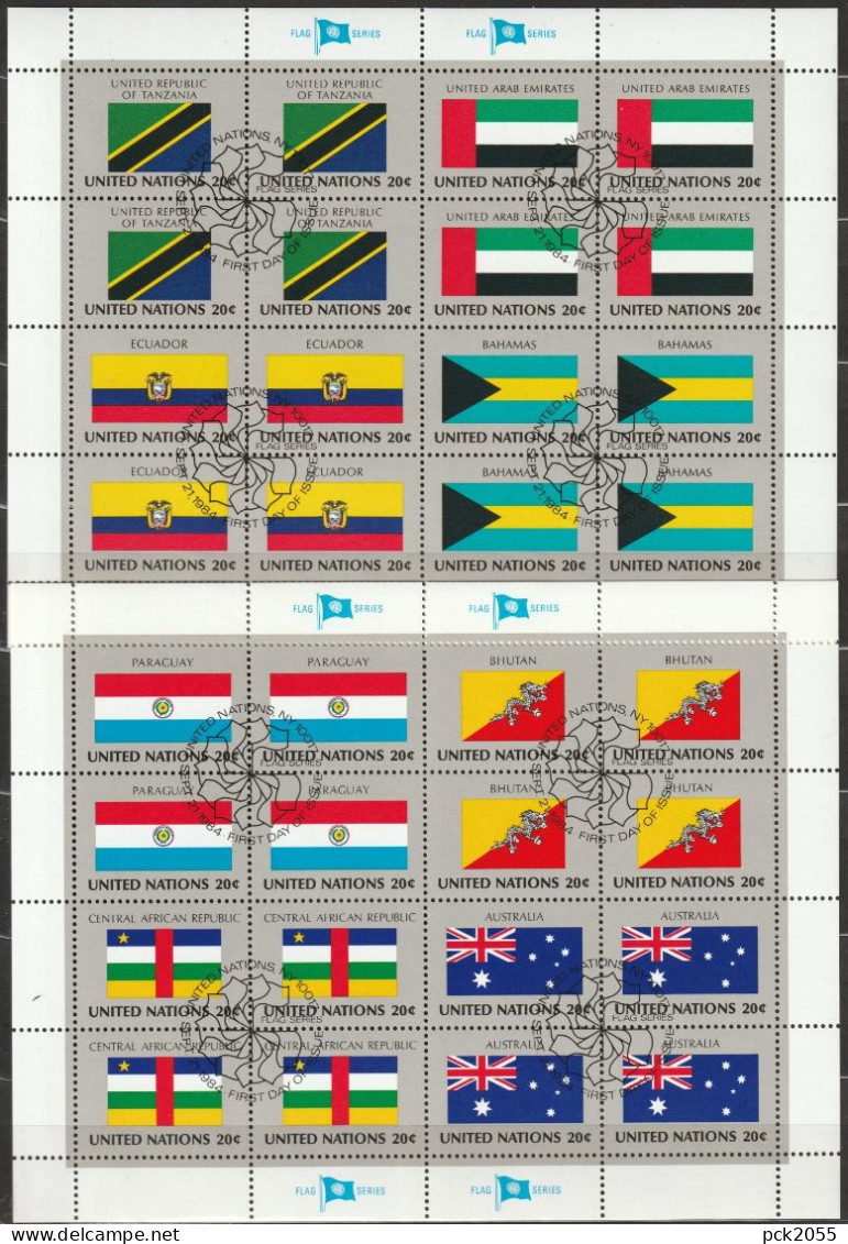 UNO New York 1984 MiNr.448 - 463 O Gestempelt 4 Kleinbogen  Flaggen Der UNO- Mitgliedsstaaten ( Dg 23)günstiger Versand - Oblitérés