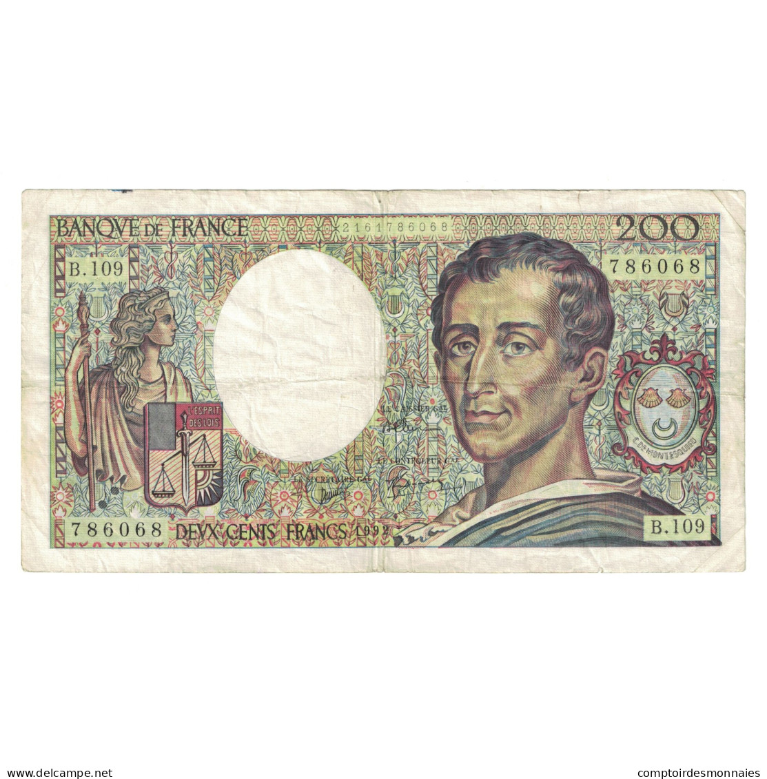 France, 200 Francs, Montesquieu, 1992, B.109786068, TB, Fayette:70.12a, KM:155b - 200 F 1981-1994 ''Montesquieu''