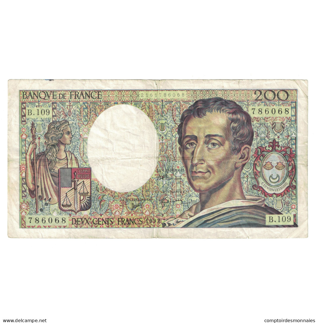 France, 200 Francs, Montesquieu, 1992, B.109786068, TB, Fayette:70.12a, KM:155b - 200 F 1981-1994 ''Montesquieu''