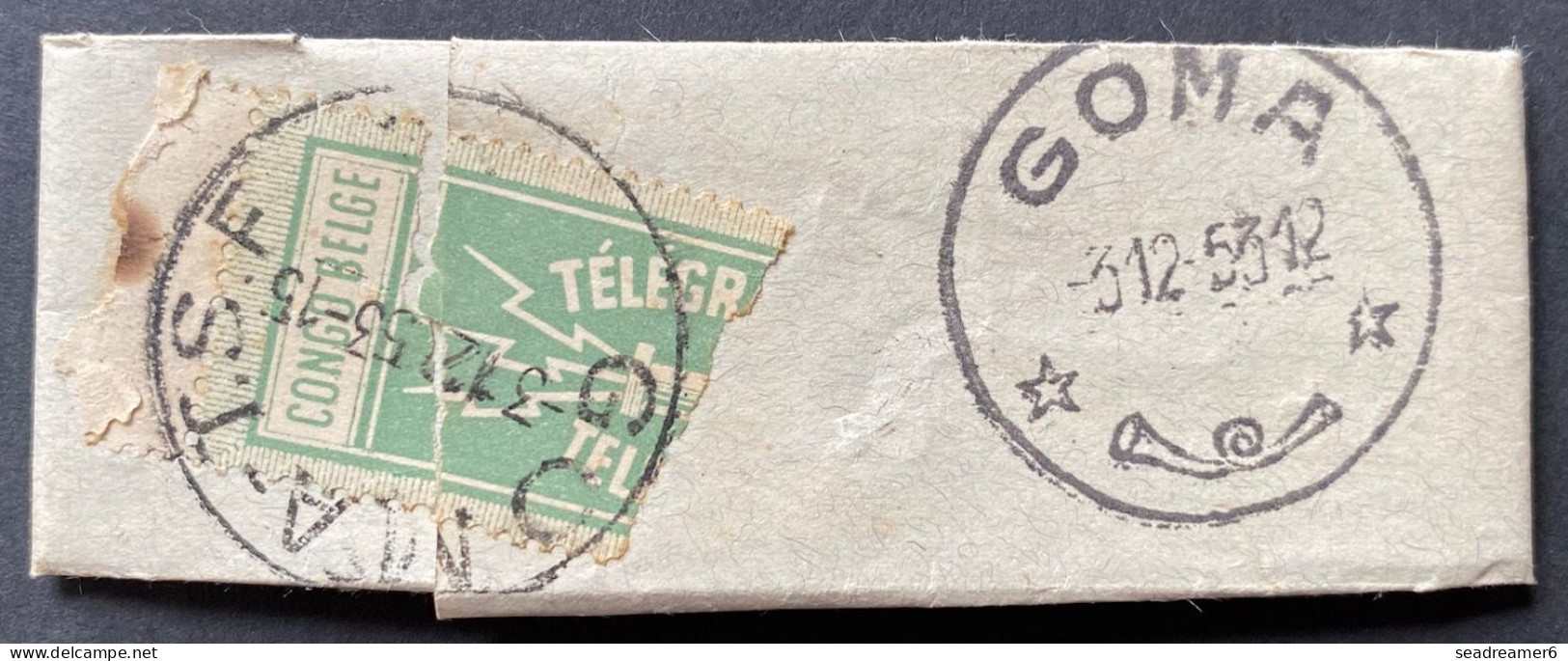 1953  TELEGRAMME De STANLEYVILLE  Type 2T Vert/gris Fermé Avec étiquette Bilingue "TELEGRAMME" Dateur De GOMA TSF RR - Telegramas