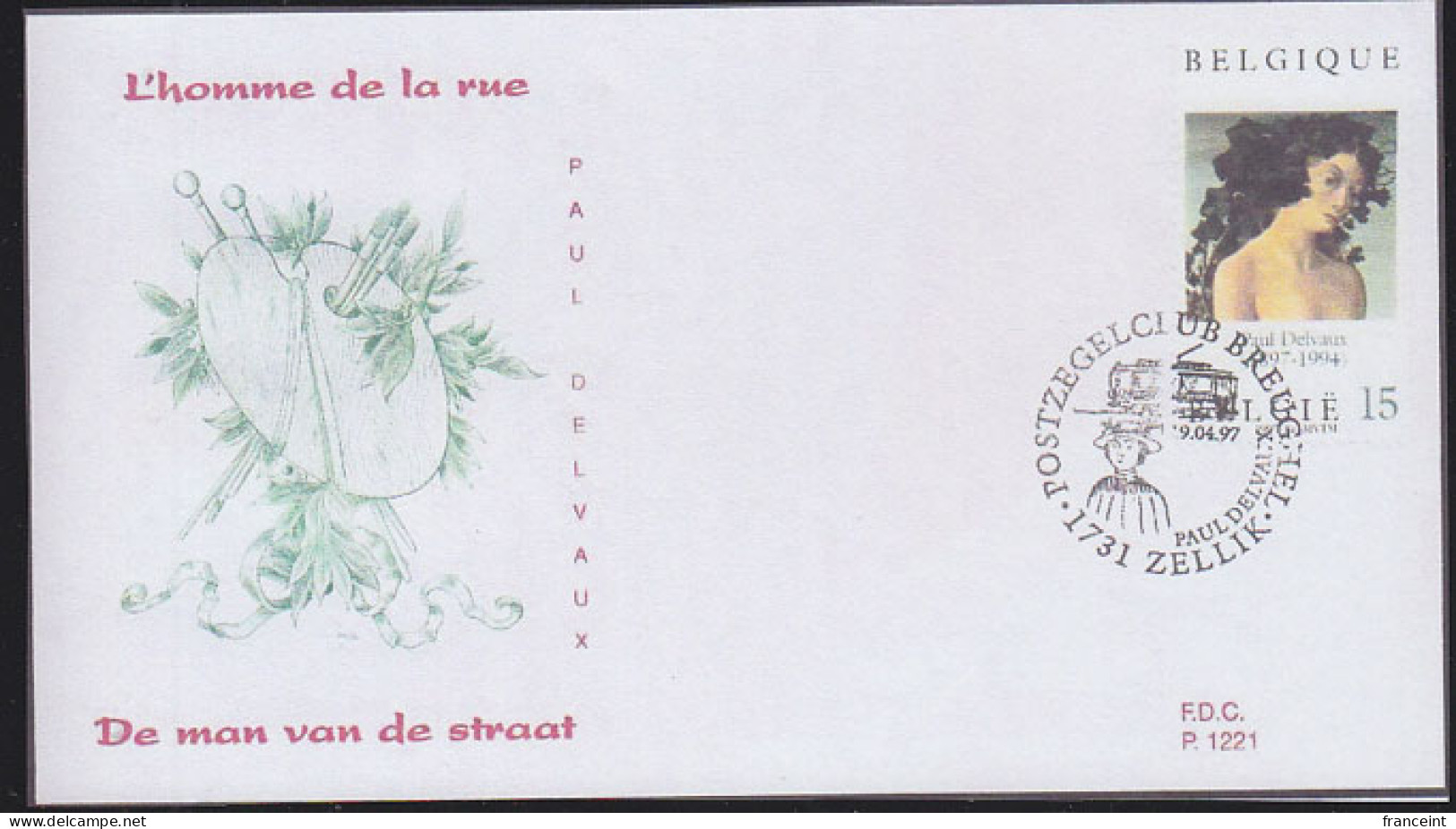 BELGIUM(1997) Artist's Palette. Die Proof In Green Signed By The Engraver, Representing The Cachet For The Official FDC - Proofs & Reprints