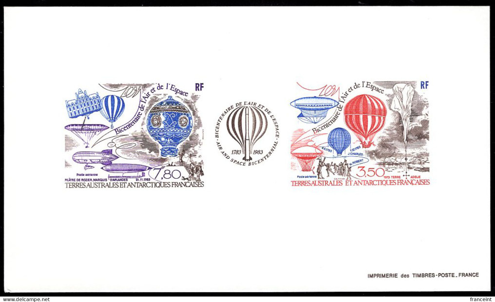 F.S.A.T.(1984) Balloons. Deluxe Sheet Of Triptych . Scott No C82a, Yvert No PA83a. - Ongetande, Proeven & Plaatfouten
