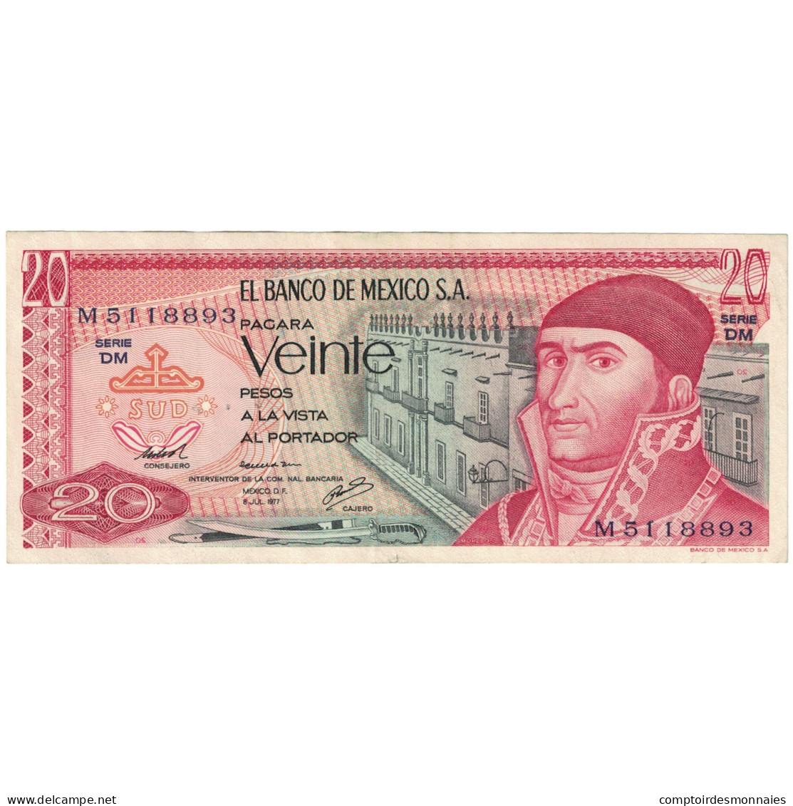 Billet, Mexique, 20 Pesos, 1977, 1977-07-08, KM:64d, TTB - Mexique