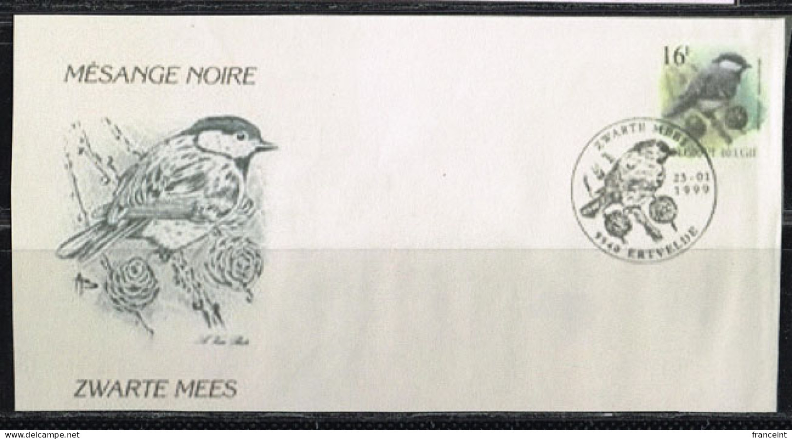 BELGIUM(1991) Coal Tit (Periparus Ater). Die Proof In Black Signed By The Engraver, Representing The FDC Cachet. Sc 1216 - Proofs & Reprints