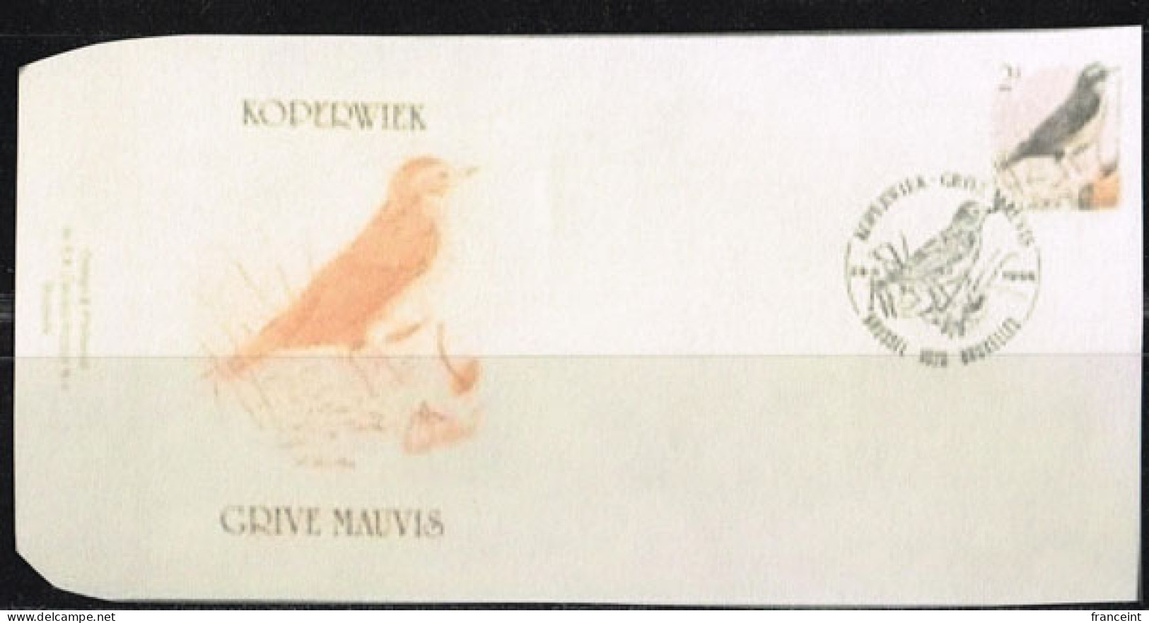 BELGIUM(1992) Redwing (Turdus Iliacus). Die Proof In Black Signed By The Engraver. Scott No 1434.  - Proofs & Reprints