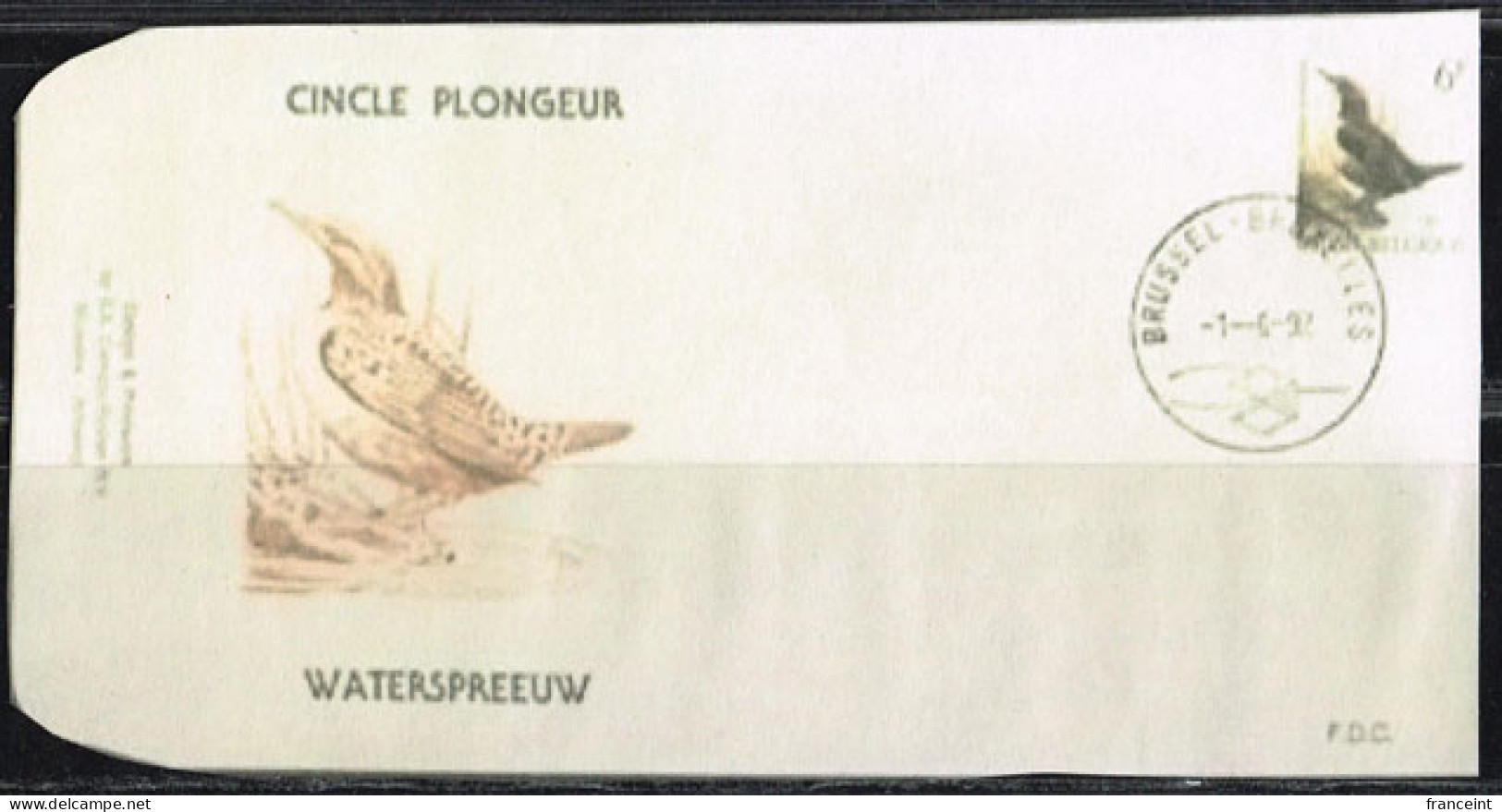 BELGIUM(1992) White-throated Dipper (Cinclus Cinclus). Die Proof In Black Signed By The Engraver. Scott No 1440. - Proeven & Herdruk
