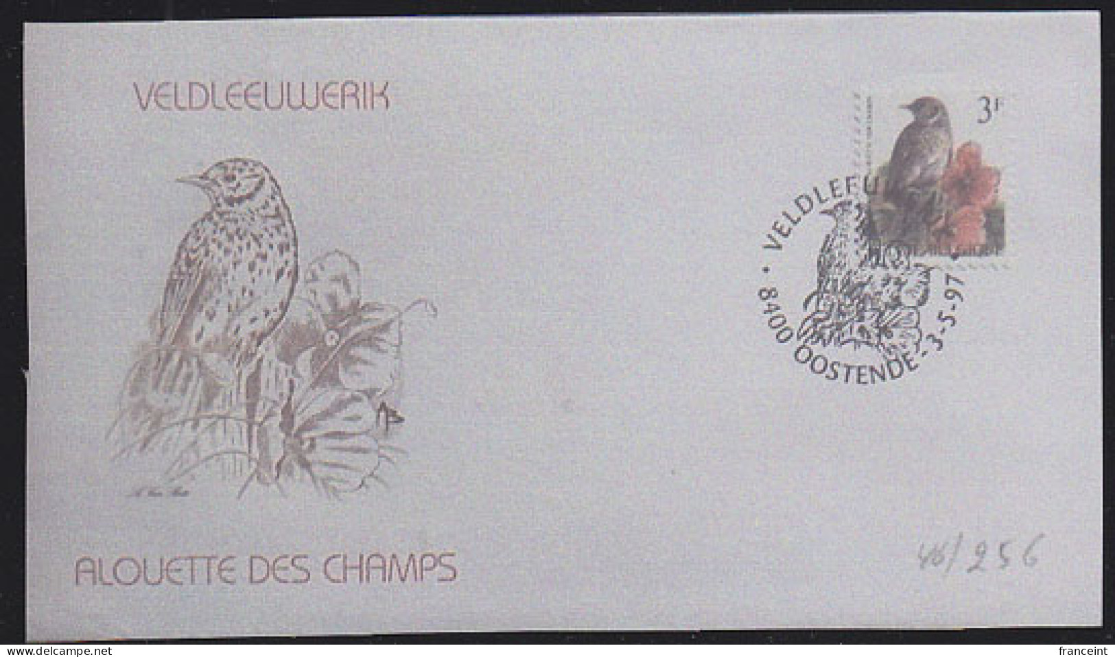 BELGIUM(1997) Eurasian Skylark (Alauda Arvensis). Die Proof In Brown Signed By The Engraver. Scott No 1651.  - Proofs & Reprints