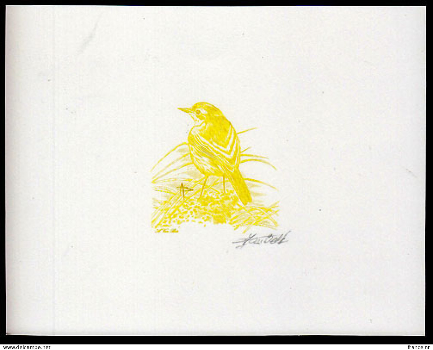 BELGIUM(1997) Western Yellow Wagtail (Motacilla Flava). Die Proof In Yellow Signed By The Engraver. Scott No 1660. - Proofs & Reprints