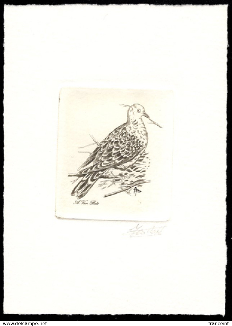 BELGIUM(1998) Turtledove (Streptopelia Turtur). Die Proof In Black Signed By The Engraver. Scott No 1703.  - Proofs & Reprints