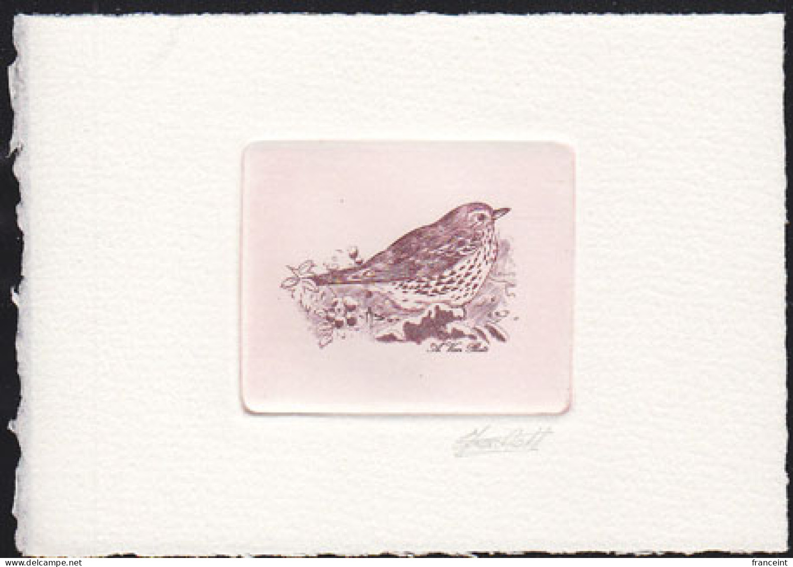 BELGIUM(1998) Fieldfare (Turdus Pilaris). Die Proof In Violet-brown Signed By The Engraver. Scott No 1715. - Proeven & Herdruk