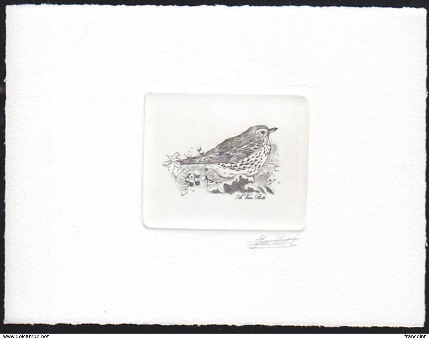 BELGIUM(2000) Fieldfare (Turdus Pilaris). Die Proof In Black Signed By The Engrave.r Scott No 1839.  - Proeven & Herdruk