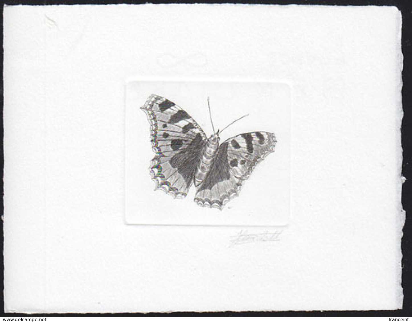 BELGIUM(1993) Small Tortoiseshell (Aglais Urticae). Die Proof In Bluish-green Signed By The Engraver. Scott No 1488. - Proeven & Herdruk