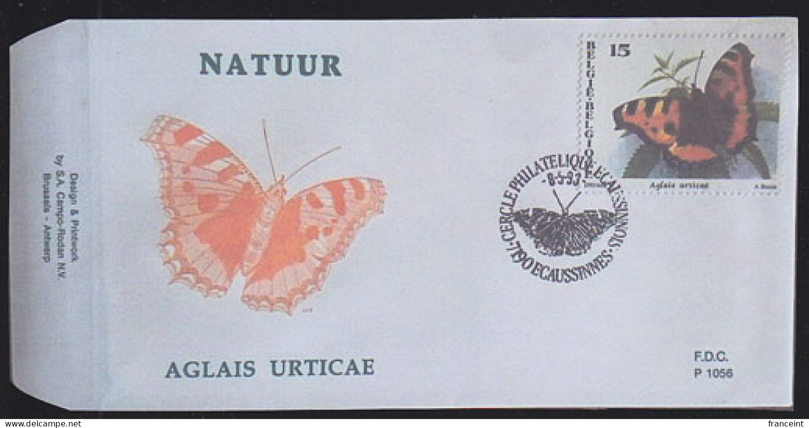 BELGIUM(1993) Small Tortoiseshell (Aglais Urticae). Die Proof In Bluish-green Signed By The Engraver. Scott No 1488. - Proofs & Reprints