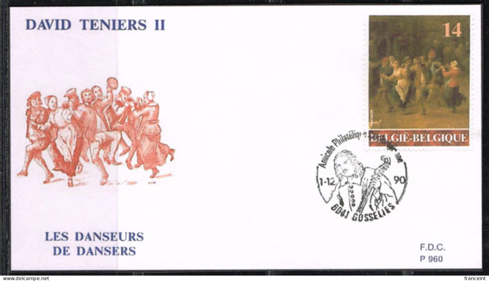 BELGIUM(1990) Dancers. Die Proof In Black Signed By The Engraver, Representing The FDC Cachet. Scott No 1391. - Proeven & Herdruk