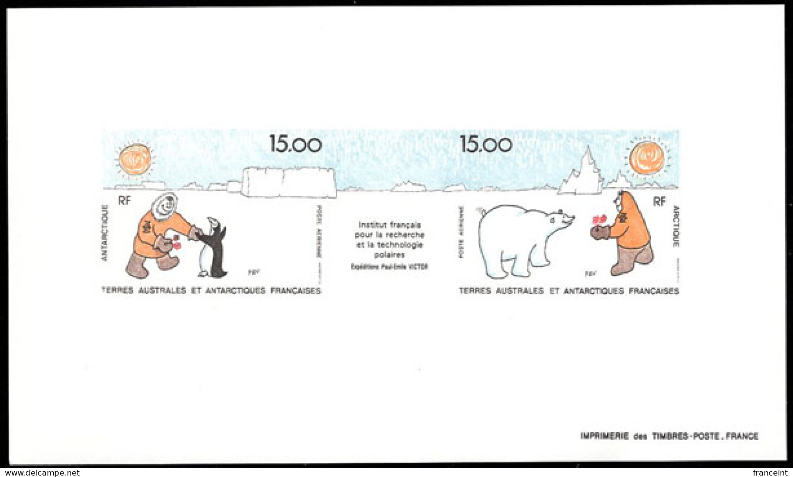 F.S.A.T.(1991) Explorer. Penguin. Polar Bear. Deluxe Sheet. Scott Nos C119-20, Yvert Nos PA119-20. - Imperforates, Proofs & Errors