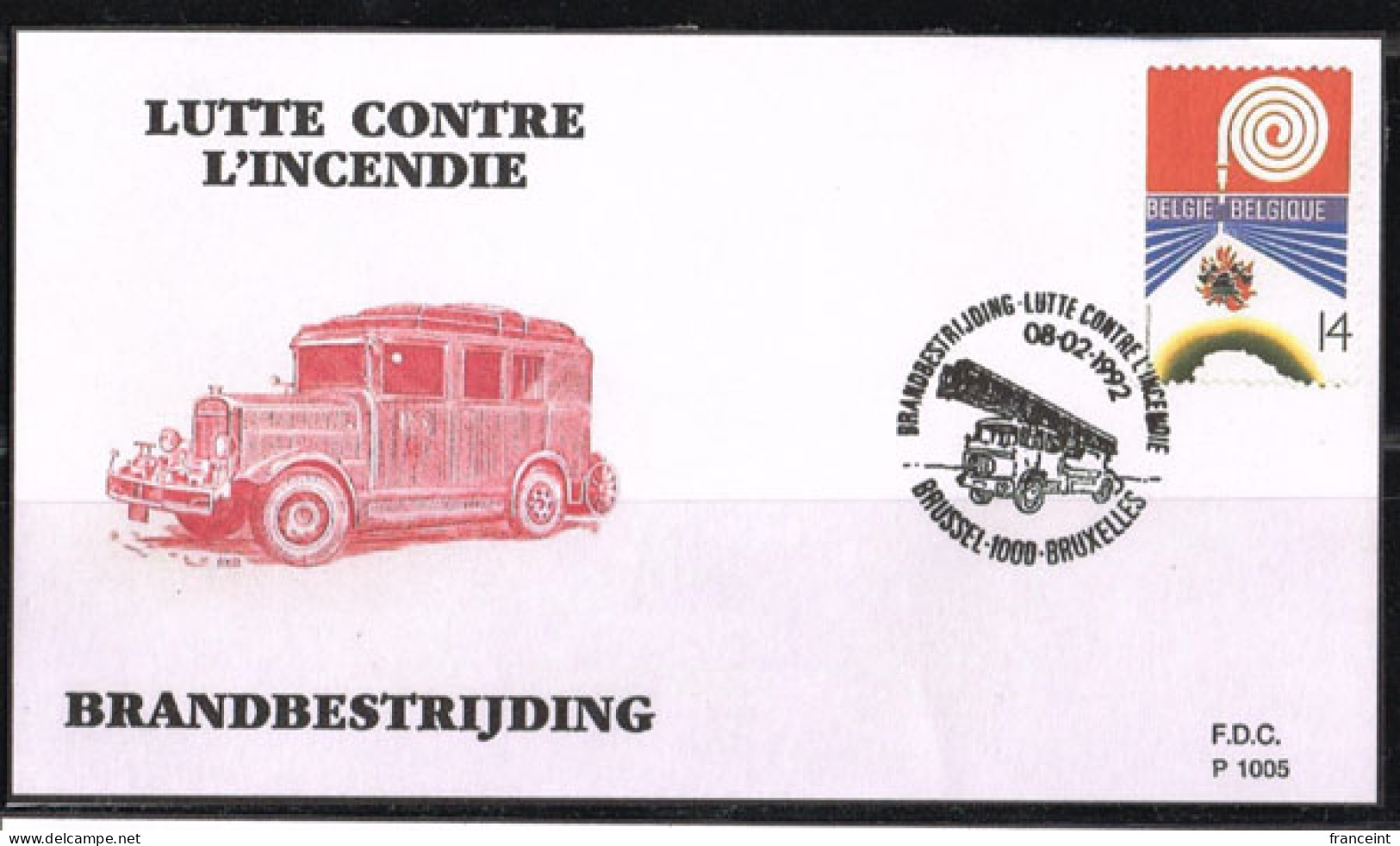 BELGIUM(1992) Old Fire Truck. Die Proof In Black Signed By The Engraver, Representing The FDC Cachet. Scott No 1426 - Proeven & Herdruk