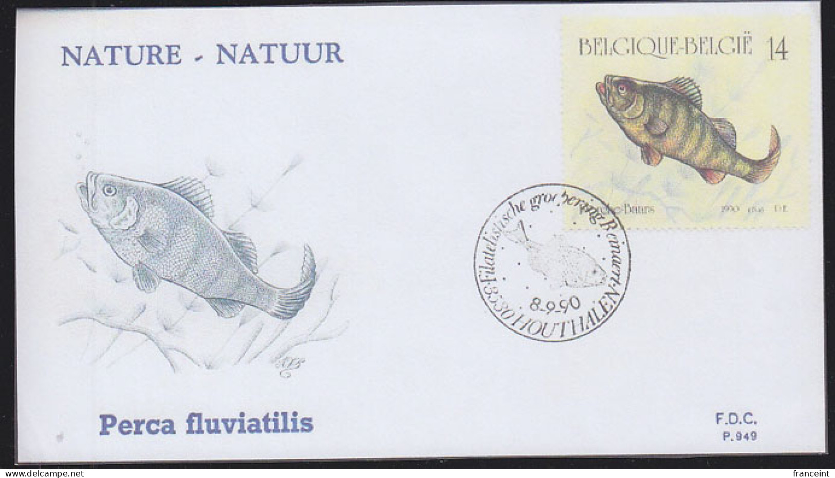 BELGIUM(1990) European Perch (Perca Fluviatis). Die Proof In Violet Signed By The Engraver Scott No 1383. - Proeven & Herdruk