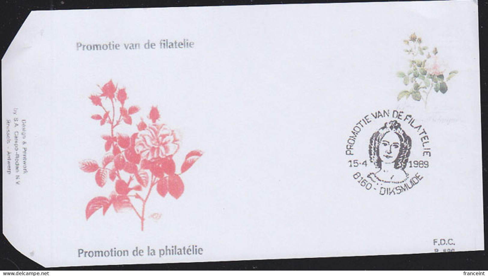 BELGIUM(1989) Centfeuille Unique Melée De Rouge Rose. Die Proof In Violet Signed By The Engraver. Scott No B1081. - Proofs & Reprints