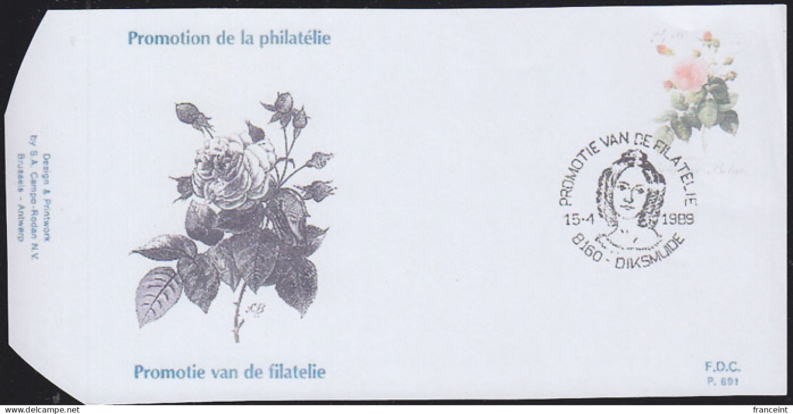 BELGIUM(1989) Bengale à Grande Feuilles Rose. Die Proof In Black Signed By The Engraver. Scott No B1082 - Proeven & Herdruk