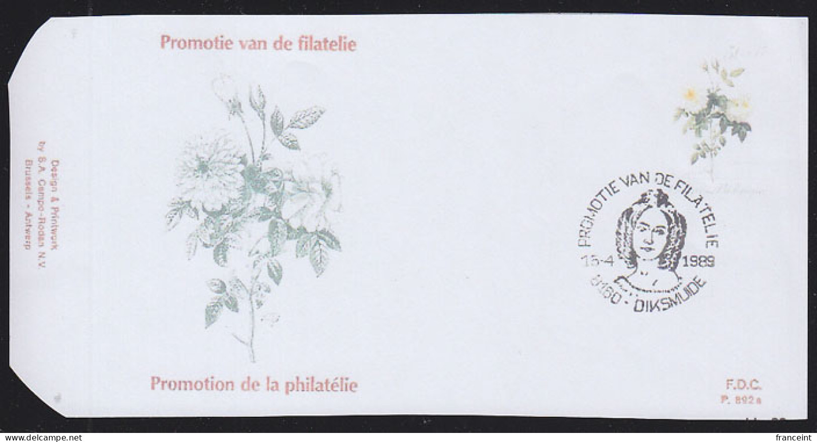 BELGIUM(1989) Aime Vibere Tea Rose. Die Proof In Violet Signed By The Engraver, Representing The FDC Cachet. Scott B1083 - Proeven & Herdruk