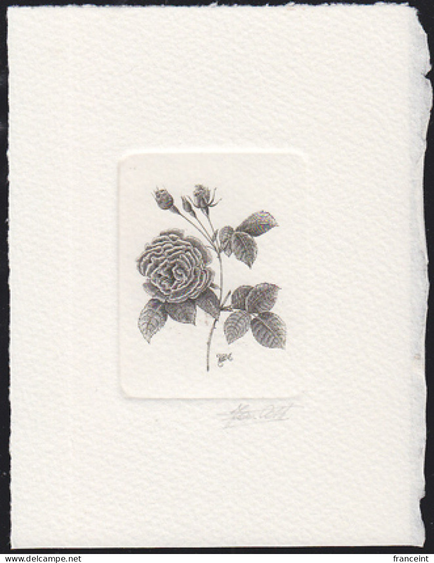 BELGIUM(1990) Hélène Rose. Die Proof In Black Signed By The Engraver, Representing The Cachet For FDC. Scot 1346f. - Proeven & Herdruk