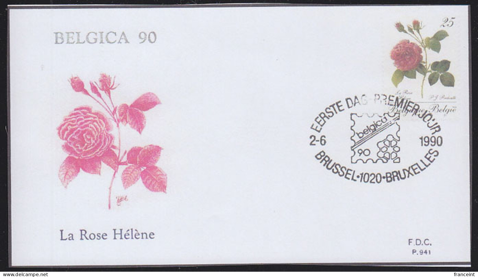 BELGIUM(1990) Hélène Rose. Die Proof In Black Signed By The Engraver, Representing The Cachet For FDC. Scot 1346f. - Proeven & Herdruk