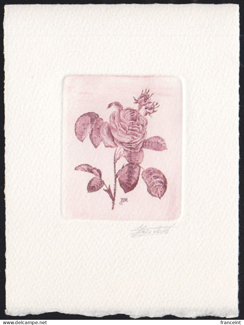 BELGIUM(1990) Bengale Desprez Rose. Die Proof In Violet-brown Signed By The Engraver. Scott No B1089.  - Essais & Réimpressions