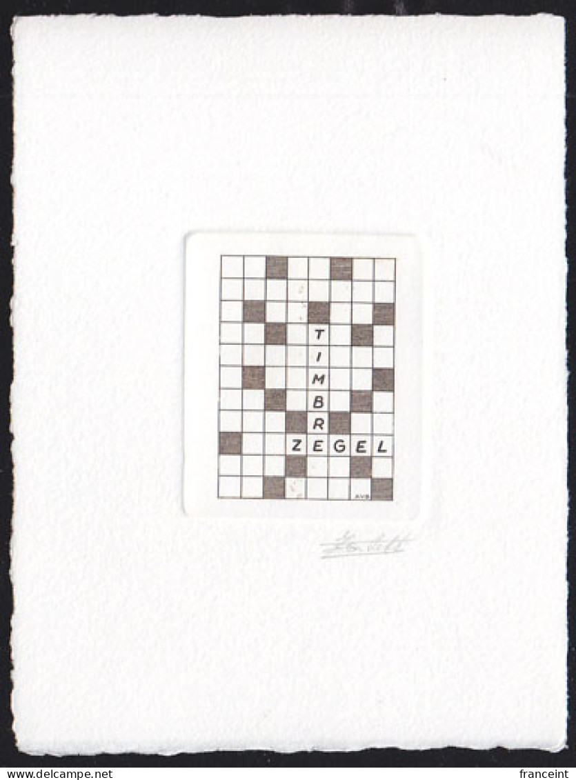 BELGIUM(1995) Crossword Puzzle. Die Proof In Black Signed By The Engraver, Representing The FDC Cachet. Scott 1576 - Proeven & Herdruk