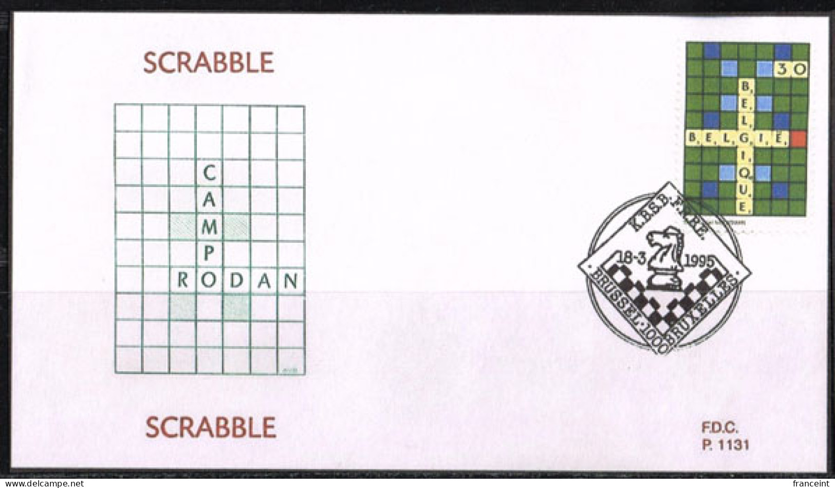 BELGIUM(1995) Scrabble. Die Proof In Black Signed By The Engraver, Representing The FDC Cachet. Scott No 1578. - Probe- Und Nachdrucke