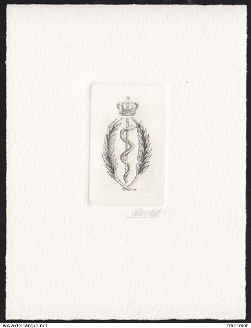 BELGIUM(1991) Caduceus. Die Proof In Black Signed By The Engraver, Representing The FDC Cachet. Scott 1409. - Prove E Ristampe