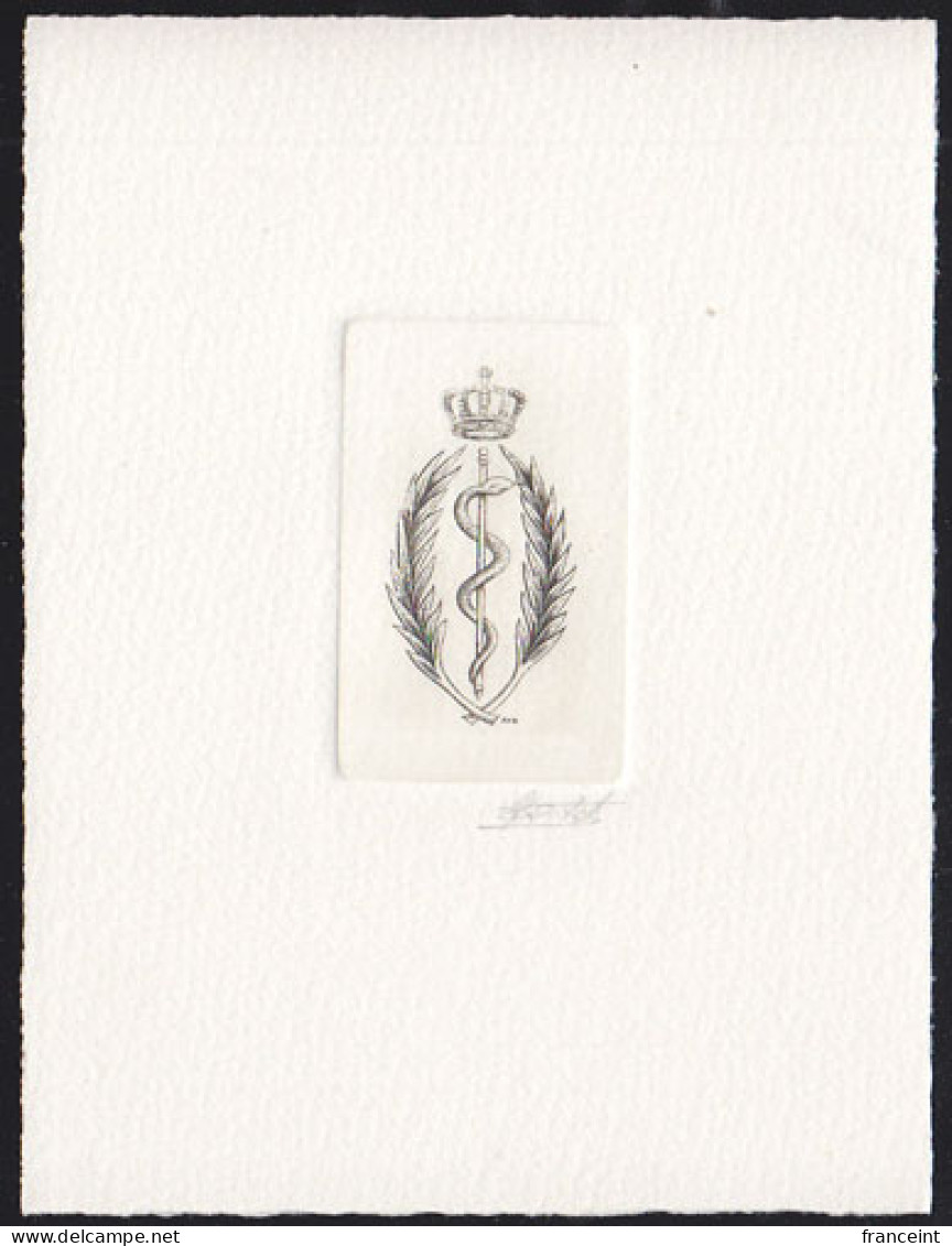 BELGIUM(1991) Caduceus. Die Proof In Black Signed By The Engraver, Representing The FDC Cachet. Scott 1409. - Essais & Réimpressions